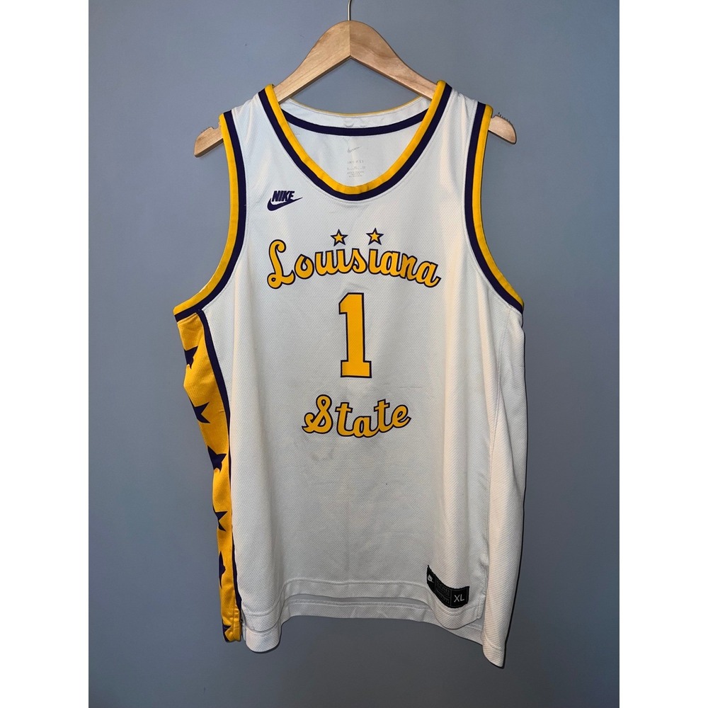 Nike Louisiana State LSU Tigers Basketball Jersey White Purple Gold XL #1